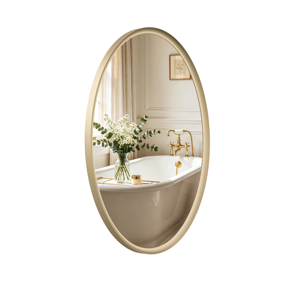 USHOWER Curva Brushed Gold Oval Bathroom Mirror, 20x28 Inch Oval Mirror