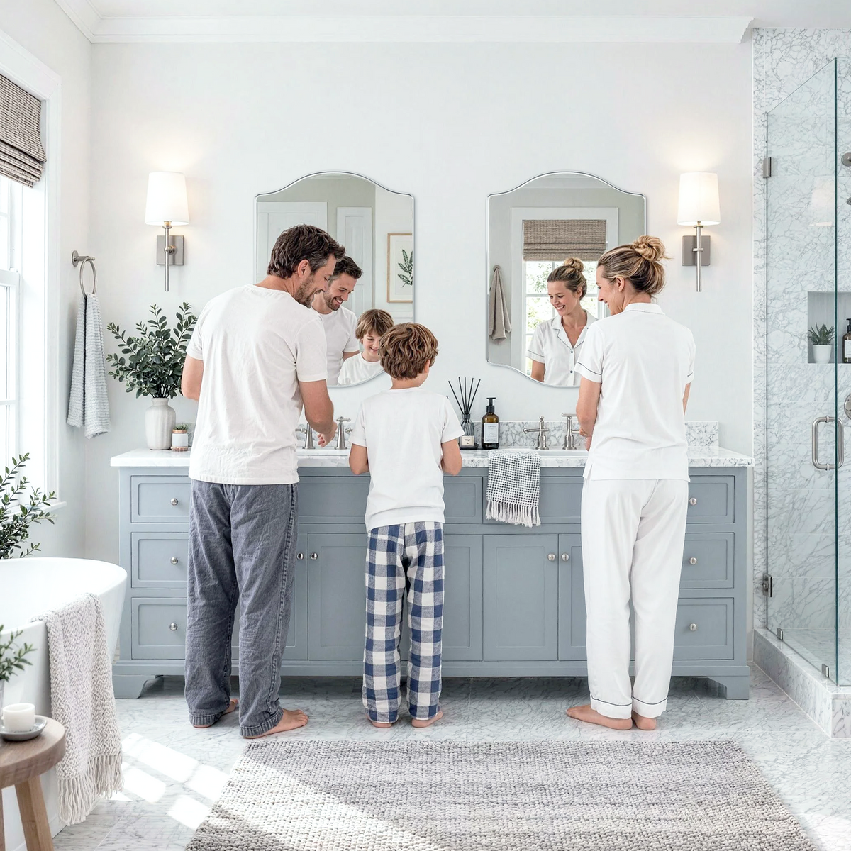 Stainless Steel Frame Silver Double Arch Bathroom Mirror – 22" x 30"