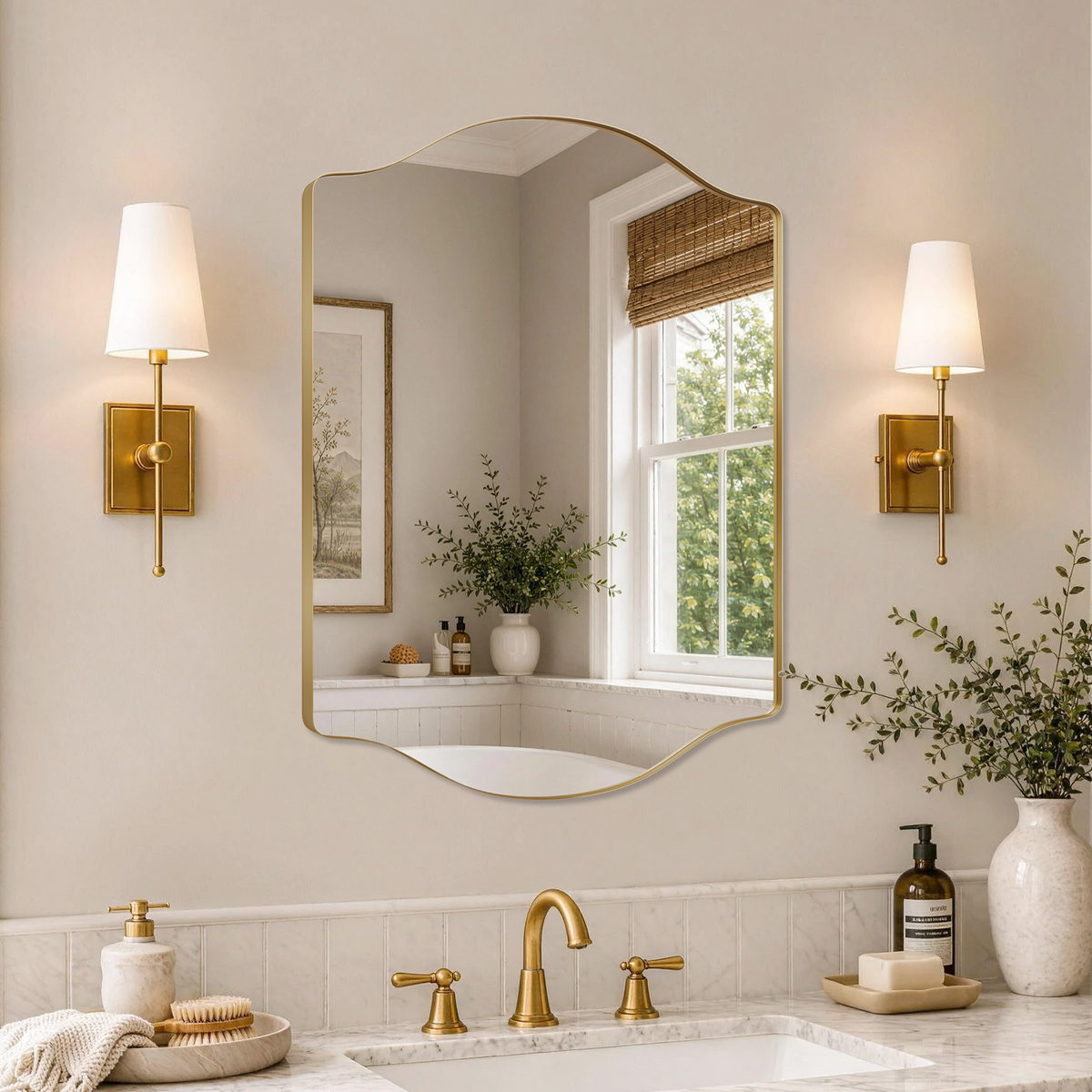 Stainless Steel Frame Gold Double Arch Bathroom Mirror – 22" x 30"