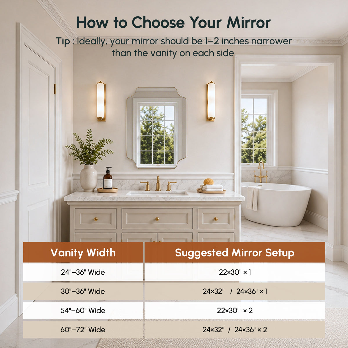 Stainless Steel Frame Gold Scalloped Bathroom Mirror – 22" x 30"