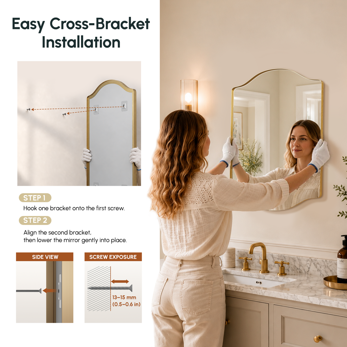 Stainless Steel Frame Gold Double Arch Bathroom Mirror – 22" x 30"