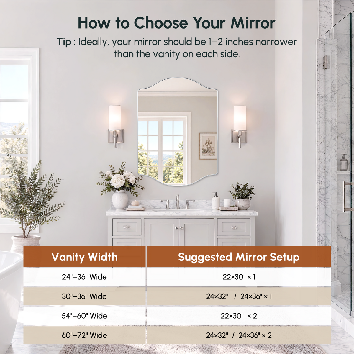 Stainless Steel Frame Silver Double Arch Bathroom Mirror – 22" x 30"