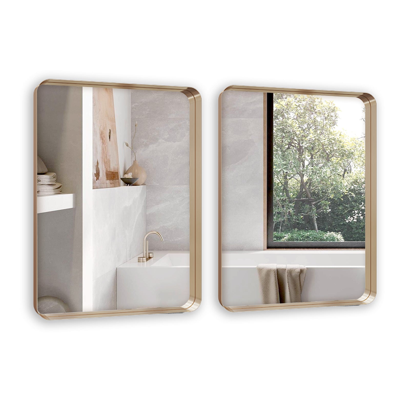 USHOWER 22 x 30 inch rectangular brushed gold frame bathroom mirrors set of 2 modern wall vanity mirrors