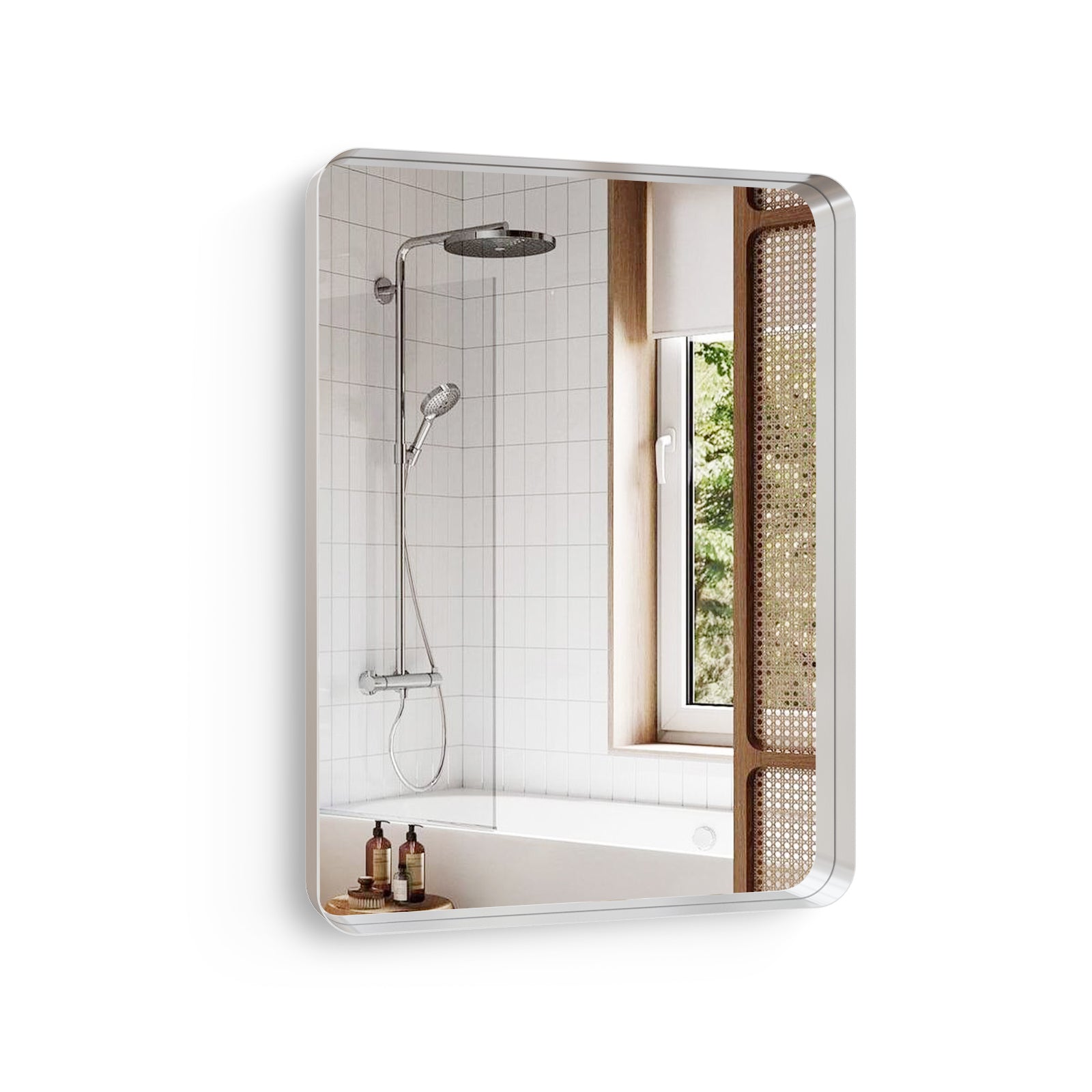 USHOWER 22 x 30 inch brushed nickel frame rectangular bathroom vanity wall mirror single pack