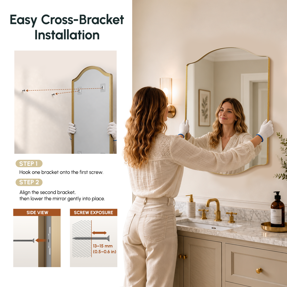 Stainless Steel Frame Gold Double Arch Bathroom Mirror – 24" x 32"