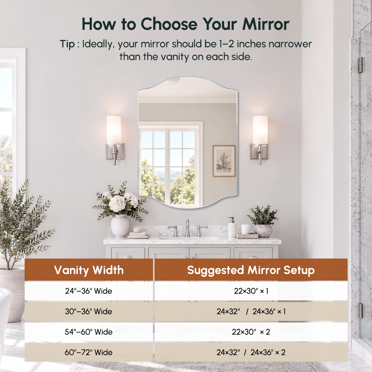 Stainless Steel Frame Silver Double Arch Bathroom Mirror – 24" x 32"