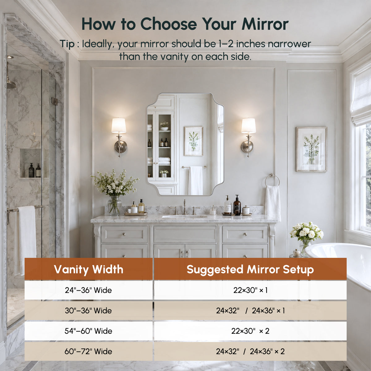 Stainless Steel Frame Silver Scalloped Bathroom Mirror – 24" x 32"