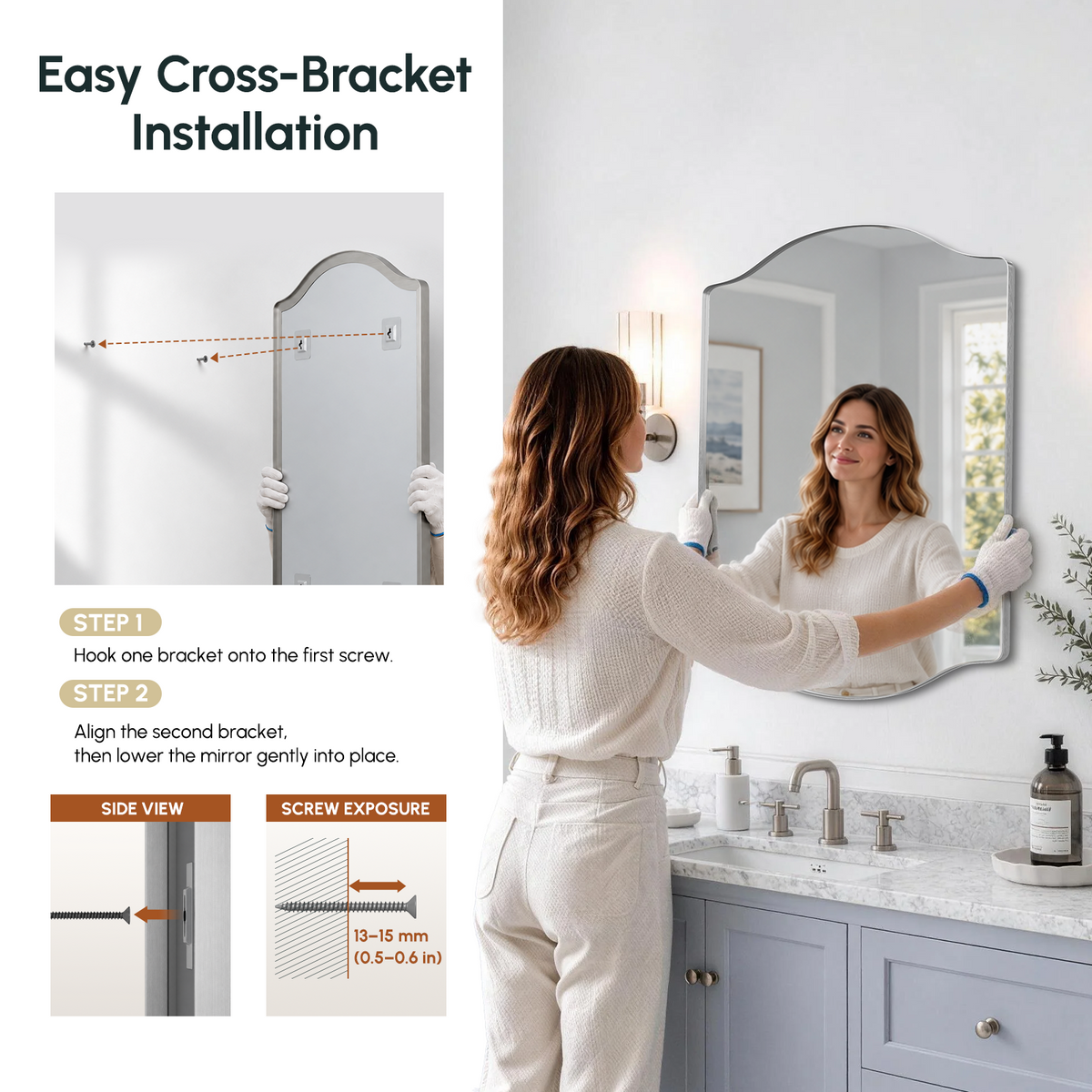 Stainless Steel Frame Silver Double Arch Bathroom Mirror – 24" x 32"