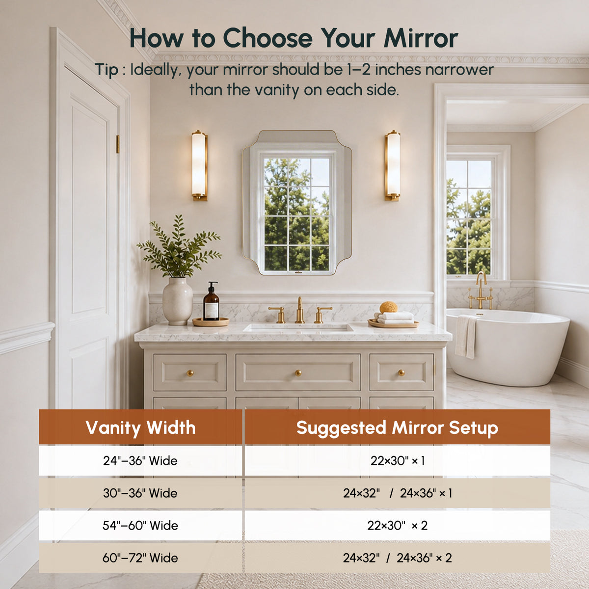 Stainless Steel Frame Gold Scalloped Bathroom Mirror – 24" x 32"