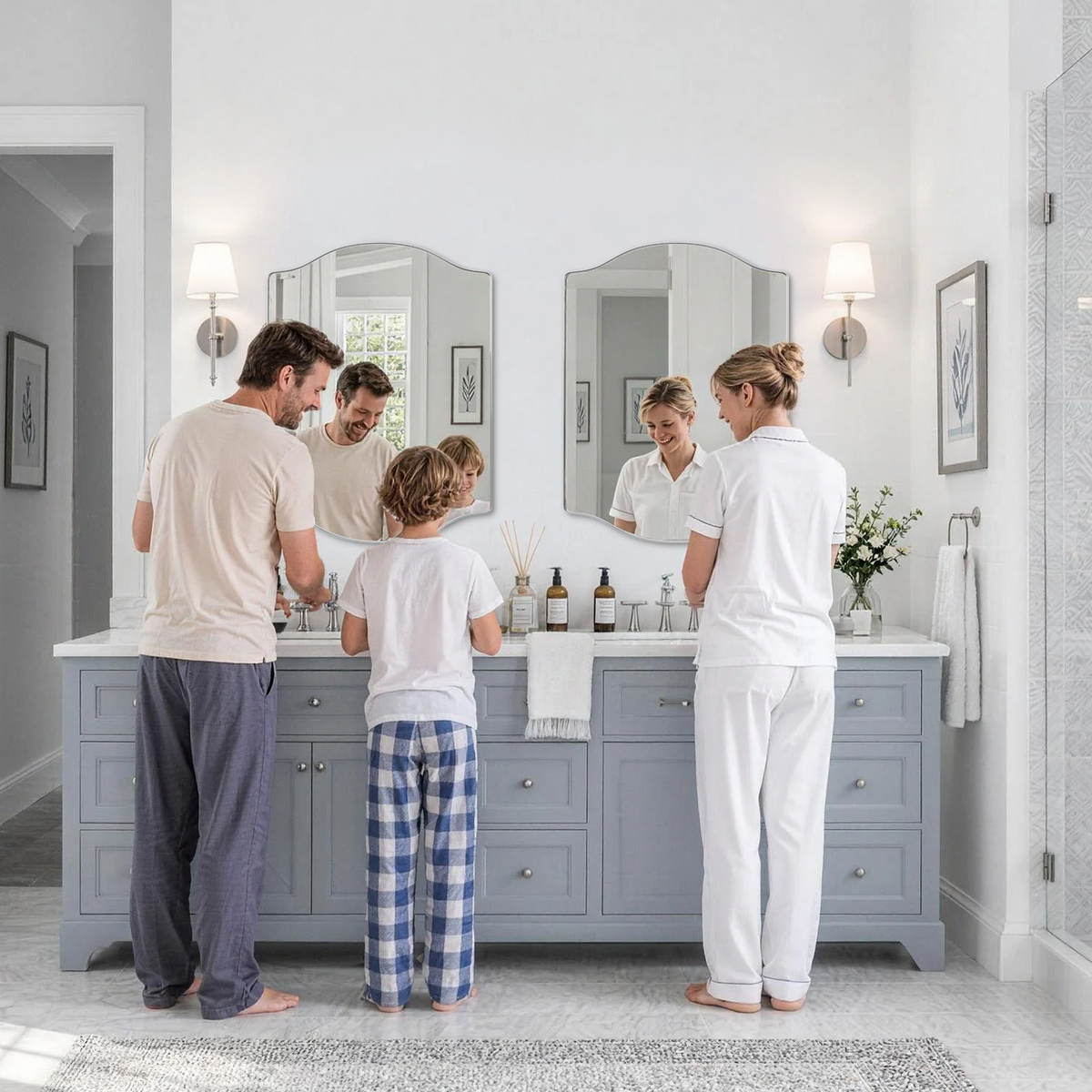 Stainless Steel Frame Silver Double Arch Bathroom Mirror – 24" x 32"