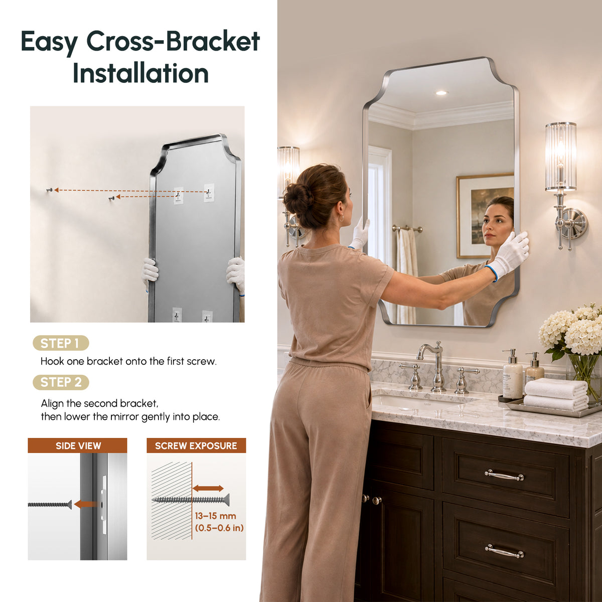 Stainless Steel Frame Silver Scalloped Bathroom Mirror – 24" x 32"
