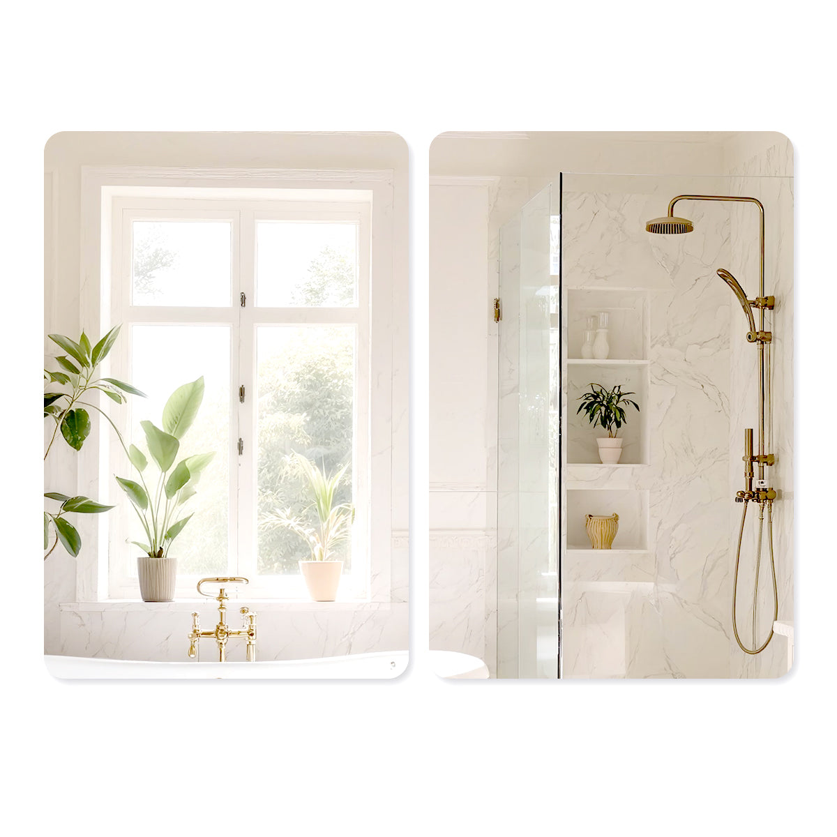 USHOWER Kadra Series – 24'' x 36'' Frameless Rectangular Bathroom Mirror, Set of 2