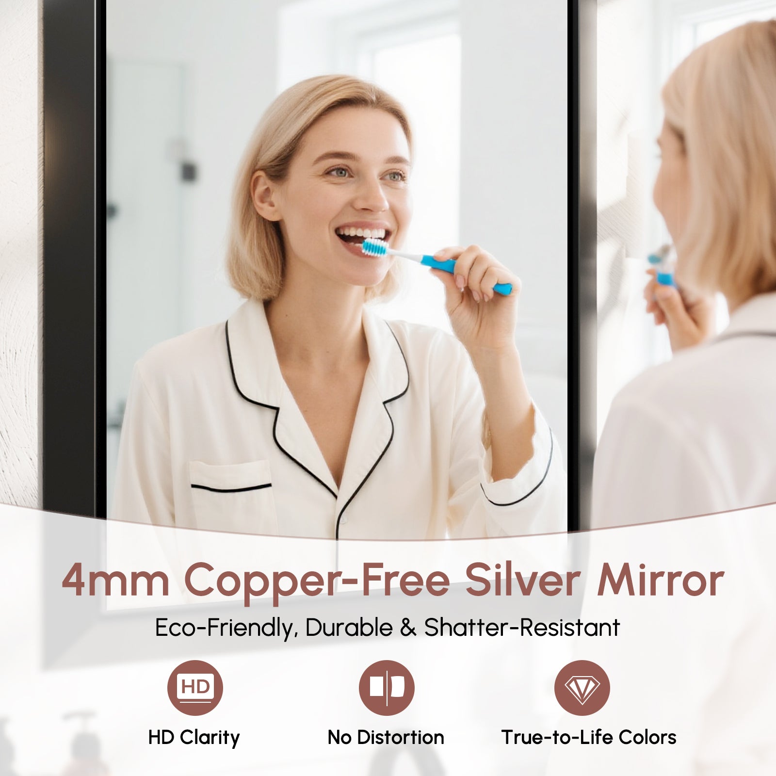 USHOWER Canvas Series Black Beveled Bathroom Mirror 24''x36''