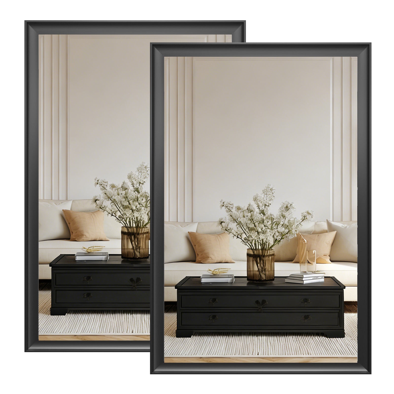 USHOWER Curva Mirror, 2-Pack Rectangular Black Metal Framed Mirror, 24'' x 36''