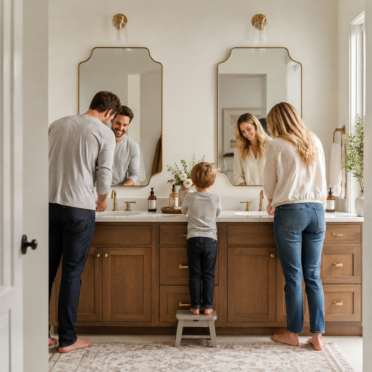 Stainless Steel Frame Gold Scalloped Bathroom Mirror – 24" x 36"