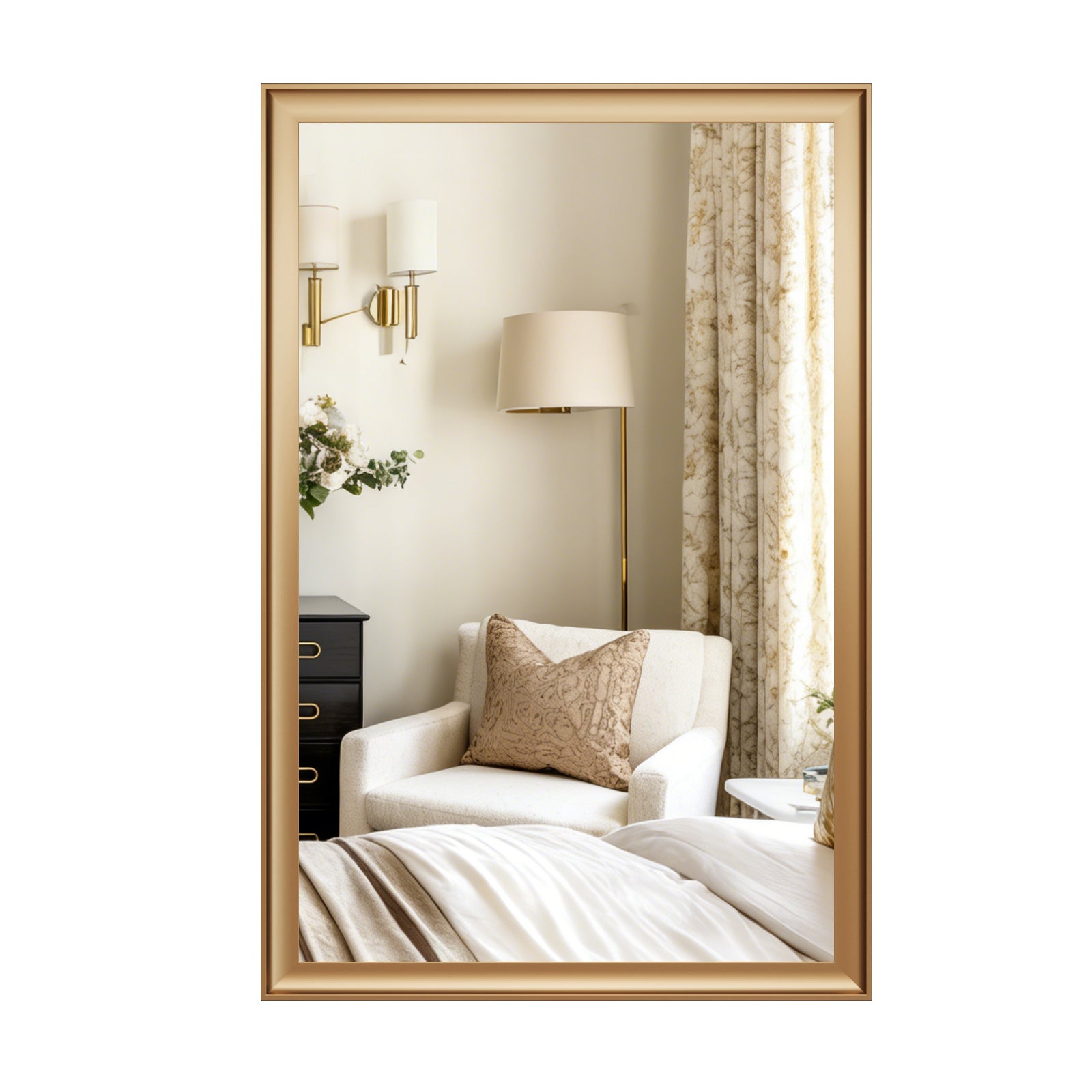 USHOWER Curva Mirror, Rectangular Gold Metal Framed Mirror, 24'' x 36''