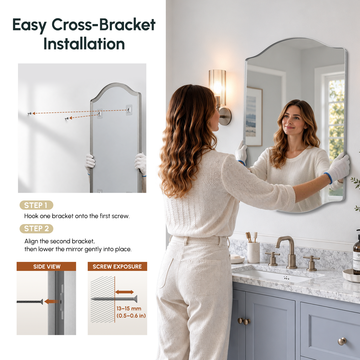 Stainless Steel Frame Silver Double Arch Bathroom Mirror – 24" x 36"