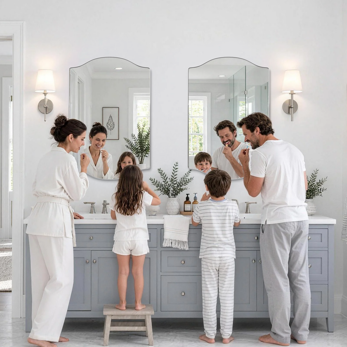Stainless Steel Frame Silver Double Arch Bathroom Mirror – 24" x 36"