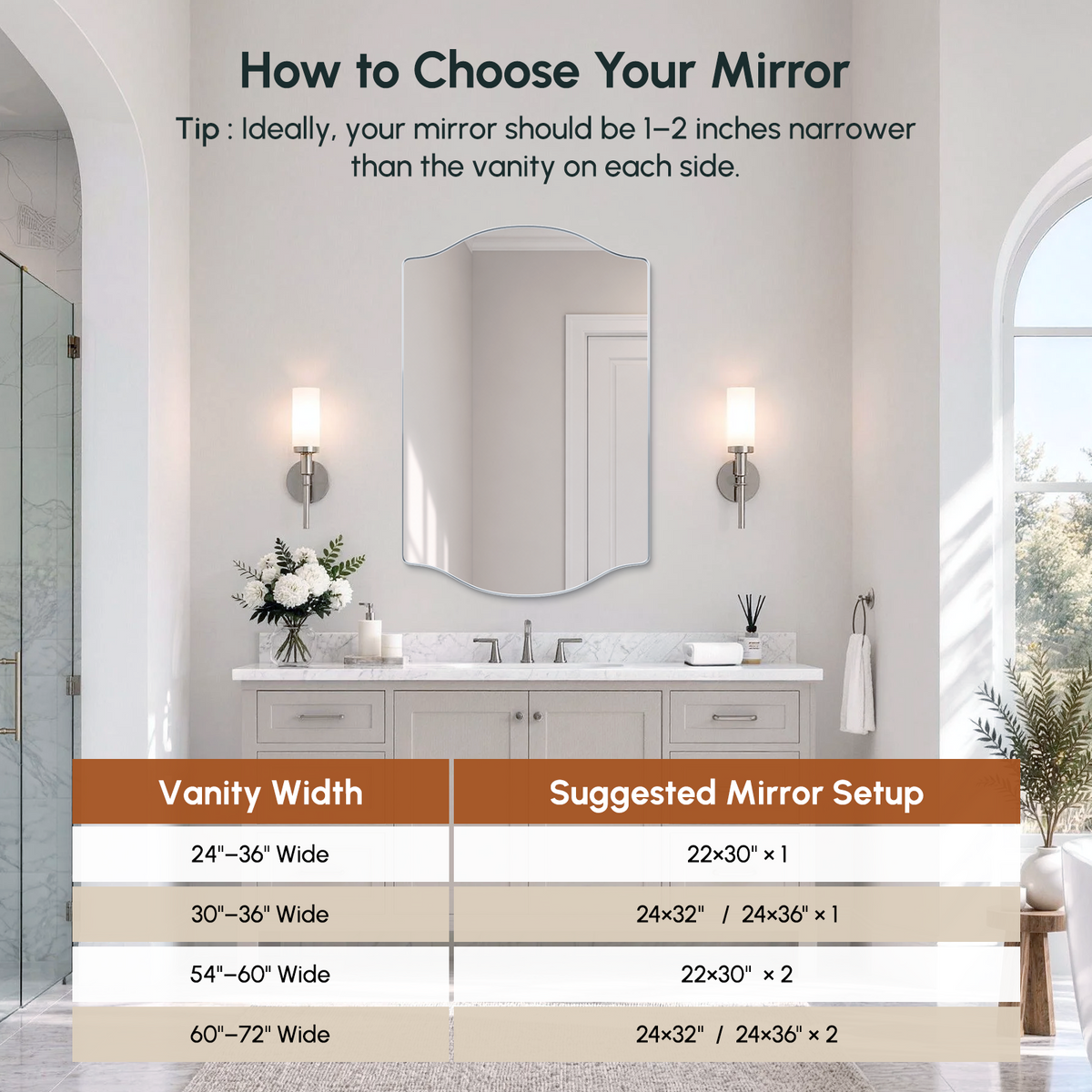 Stainless Steel Frame Silver Double Arch Bathroom Mirror – 24" x 36"