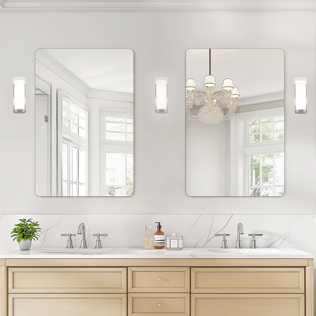 USHOWER Kadra Series – 20'' x 30'' Frameless Rectangular Bathroom Mirror, Set of 2