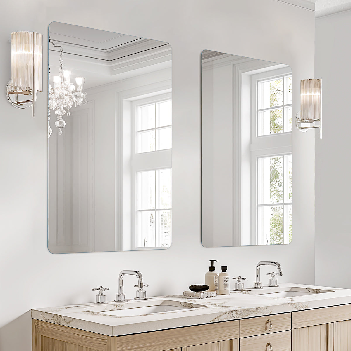 USHOWER Kadra Series – 20'' x 30'' Frameless Rectangular Bathroom Mirror, Set of 2