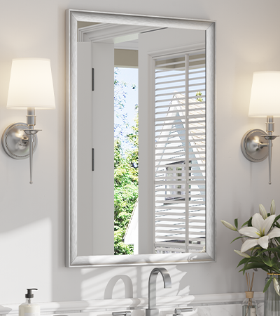 USHOWER Curva Mirror, Rectangular Silver Metal Framed Mirror, 24'' x 36''