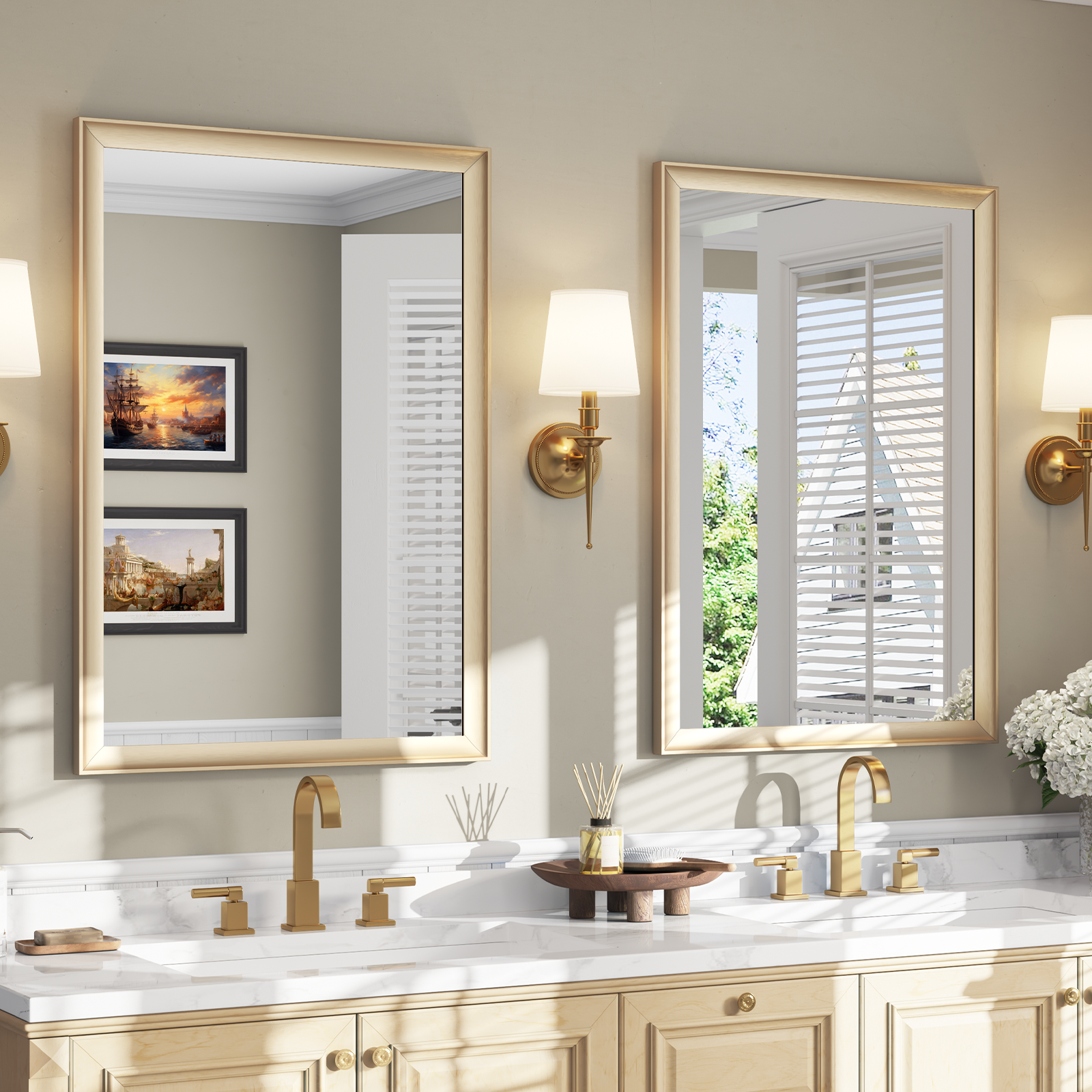 USHOWER Curva Mirror, 2-Pack Rectangular Gold Metal Framed Mirror, 24'' x 36''