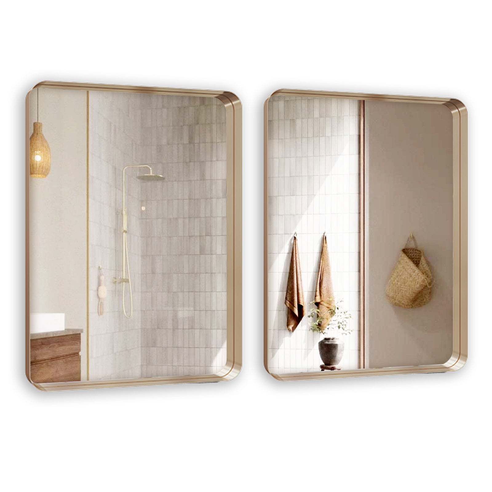 USHOWER 24 x 36 inch rectangular brushed gold frame bathroom mirrors set of 2 modern wall vanity mirrors
