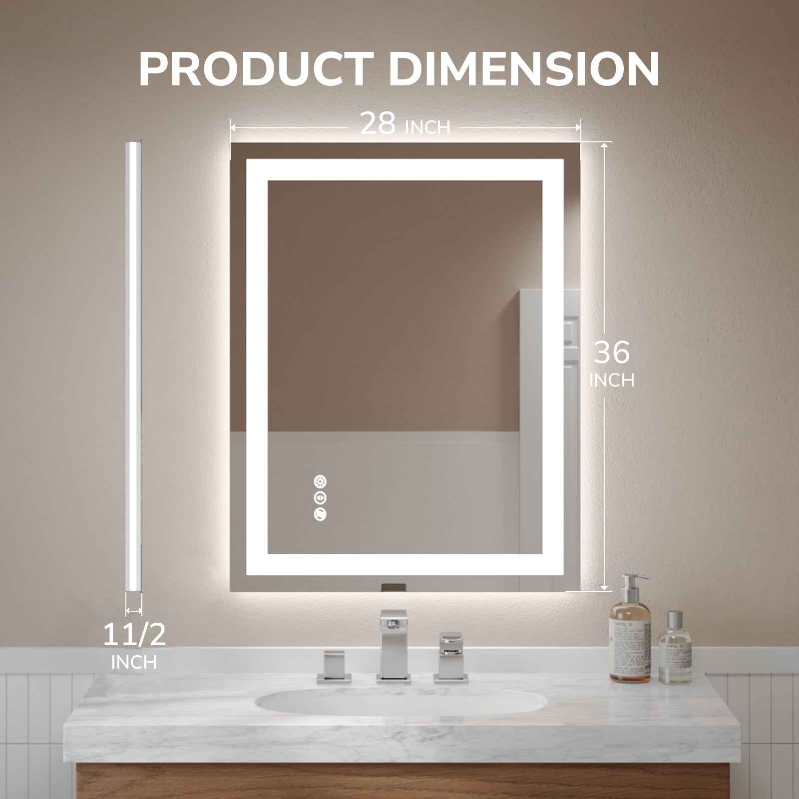 USHOWER Klara Series – 28'' x 36'' Rectangular LED Bathroom Mirror