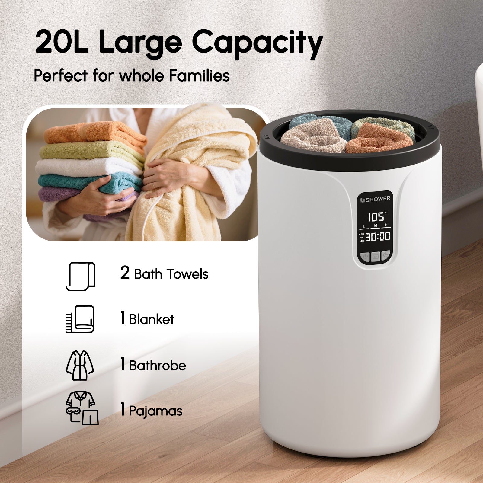 USHOWER Sitelo Towel Warmer, 20 L, Plus Version