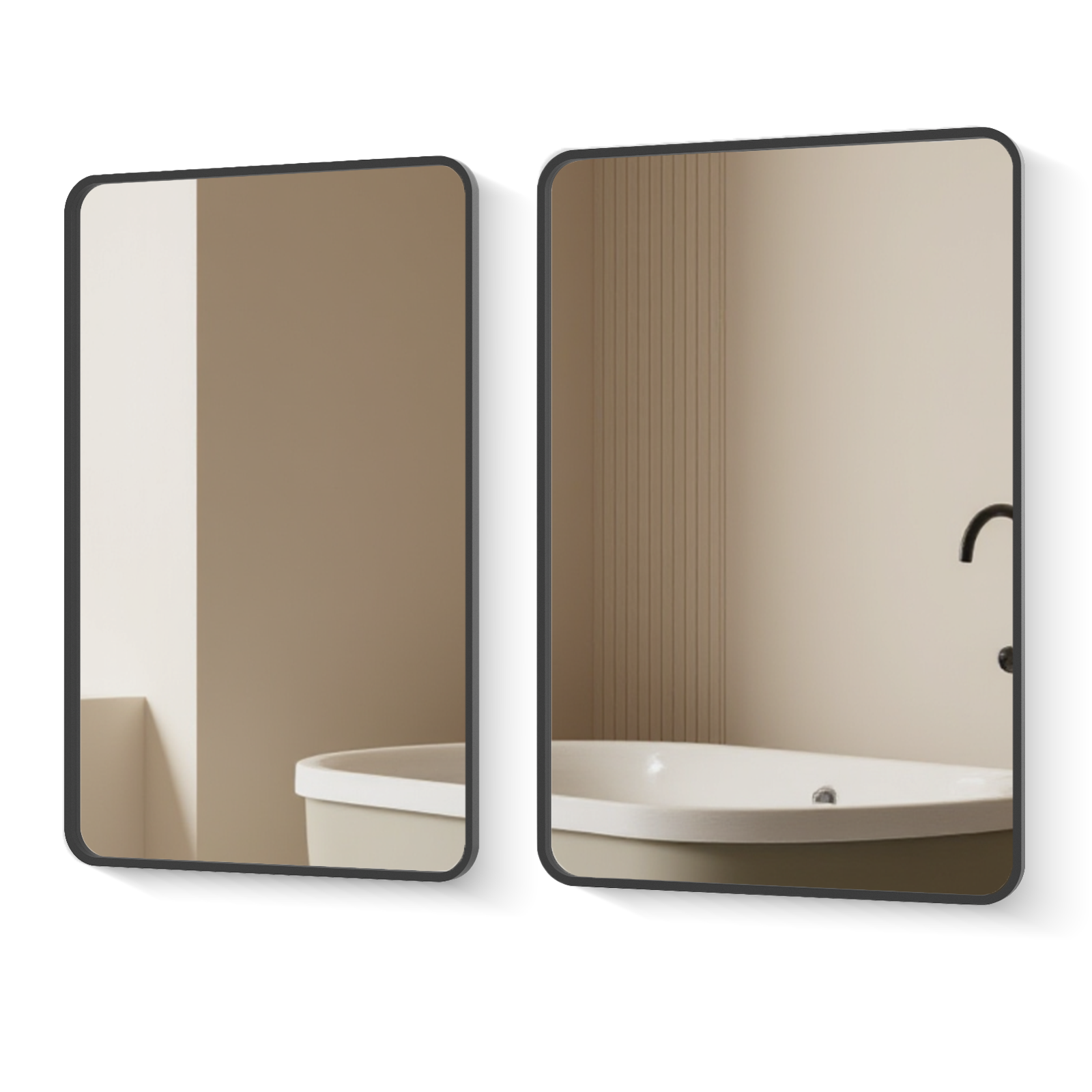 USHOWER Nwar Series – Set of 2 Rectangular Black Frame 24x36 Inch Bathroom Mirrors in a Modern Minimalist Vanity