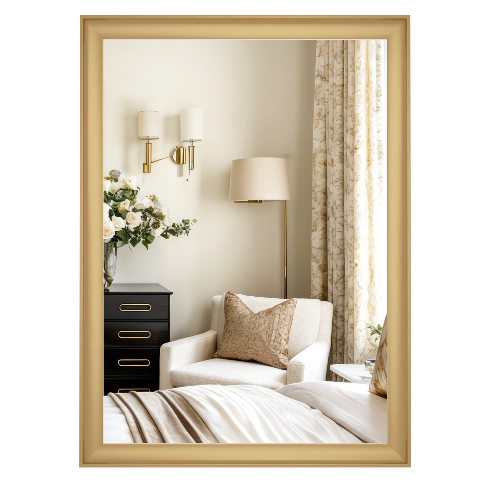 USHOWER Curva Mirror, Rectangular Gold Metal Framed Mirror, 30'' x 40''