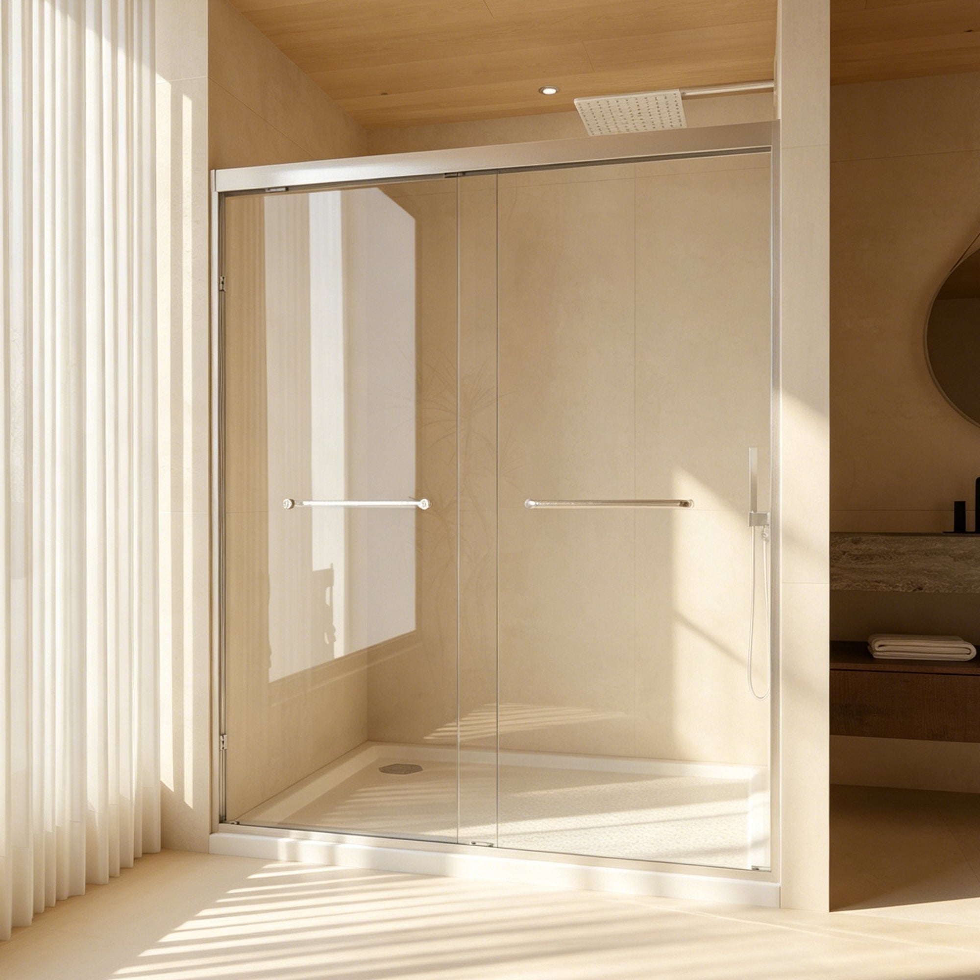 Modern 56-60" Double Sliding Shower Door with 6mm Tempered Glass, Aluminum Frame, Brushed Nickel Stainless Steel Handle & 72" Bathroom Shower Enclosure