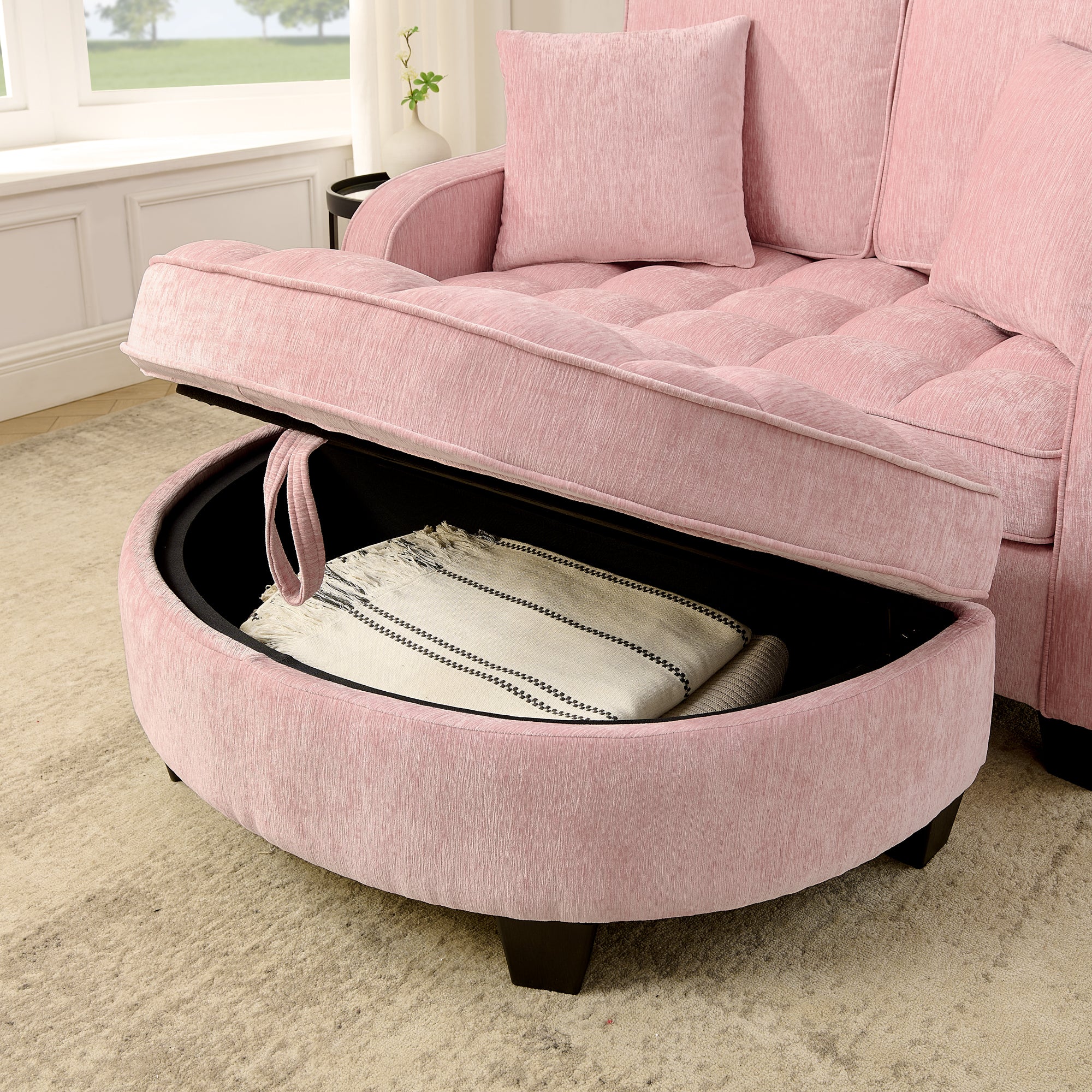 Two-seater sofa, double sofa chaise longue pink