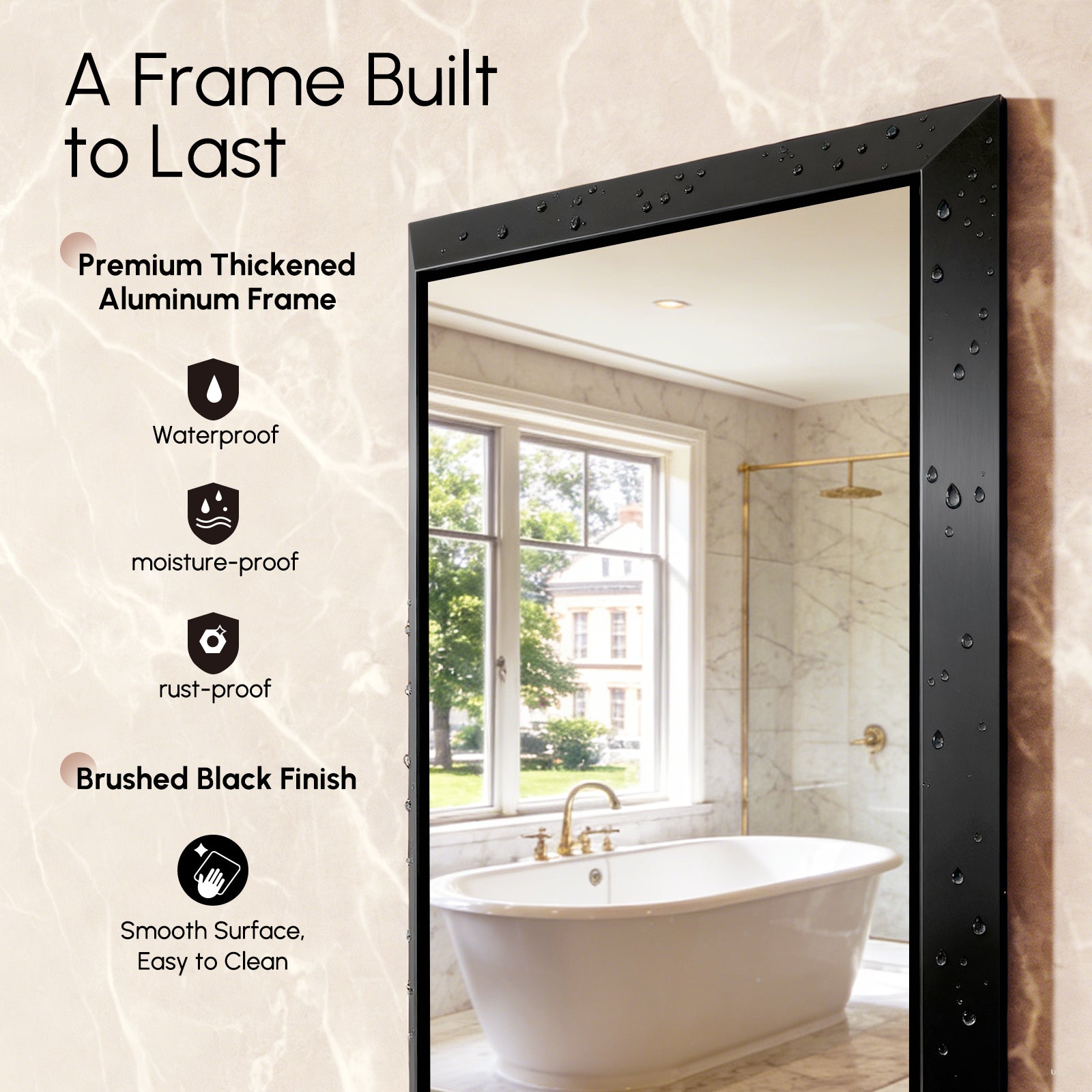 USHOWER Floating Mirror, 24''x36'' Black Beveled Mirror for Wall