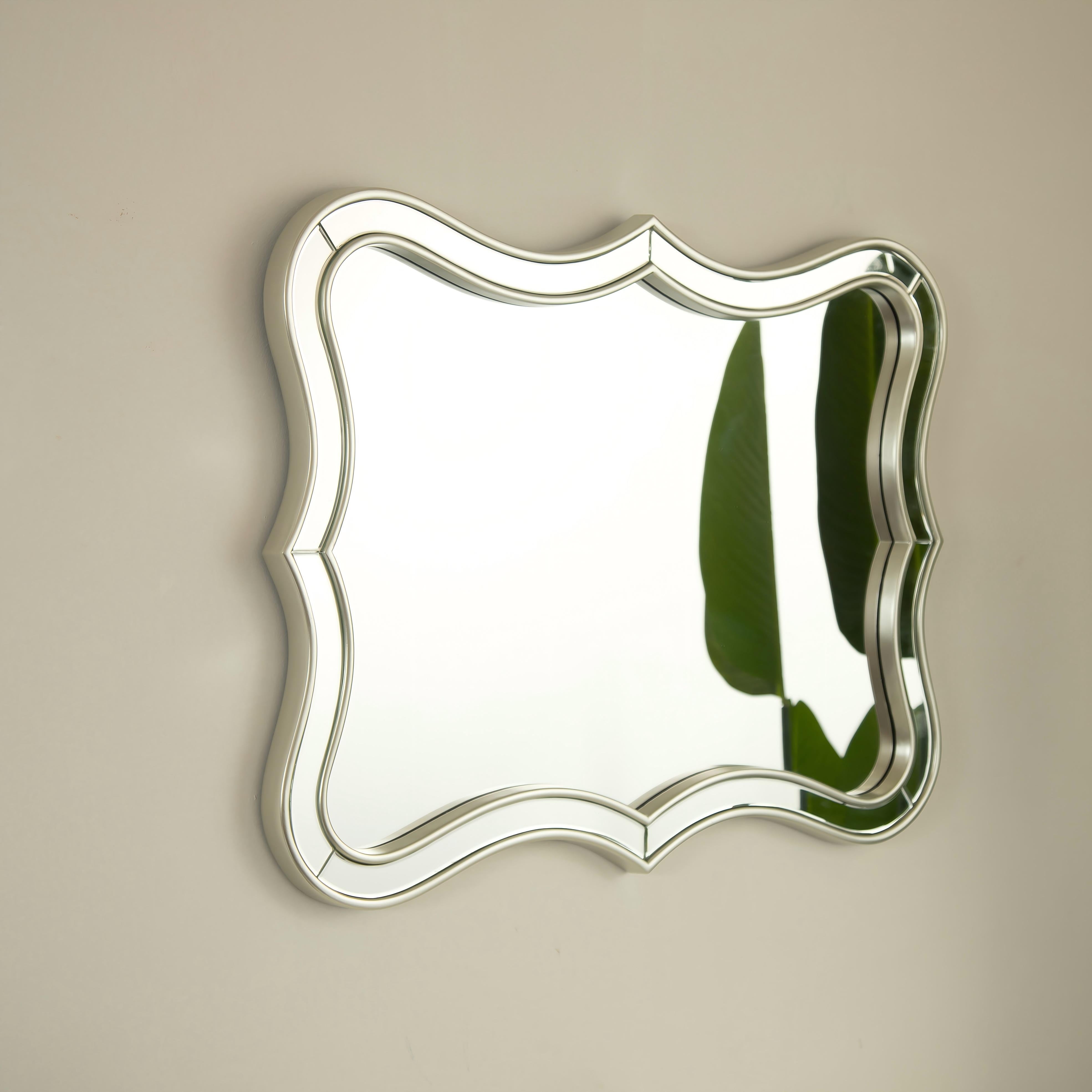 Fleuron Wave-Shaped Decorative Mirror with Champagne Silver Frame, 31'' x 24''