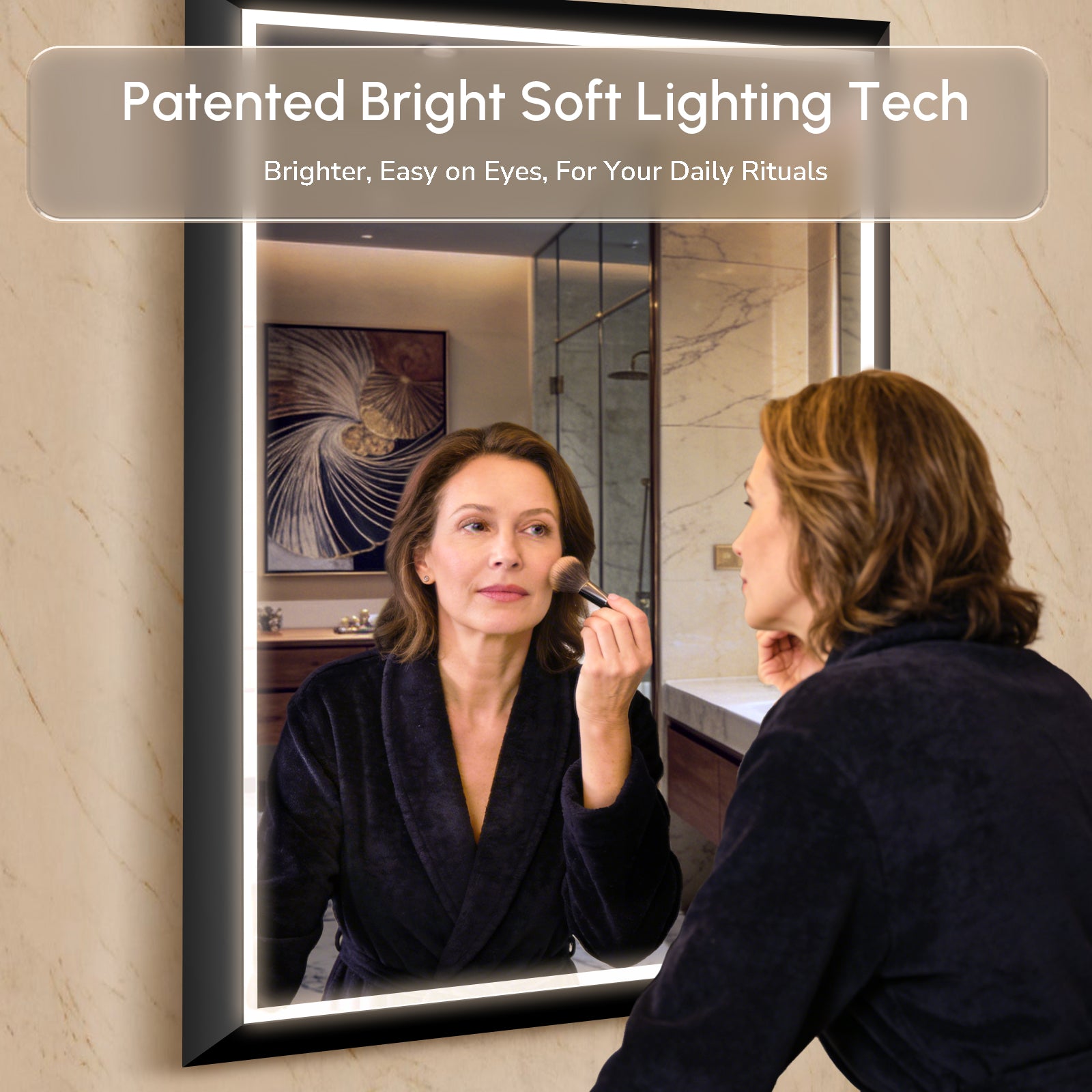 USHOWER Floating Mirror with Lights, LED Bathroom Mirror 24''x 36''