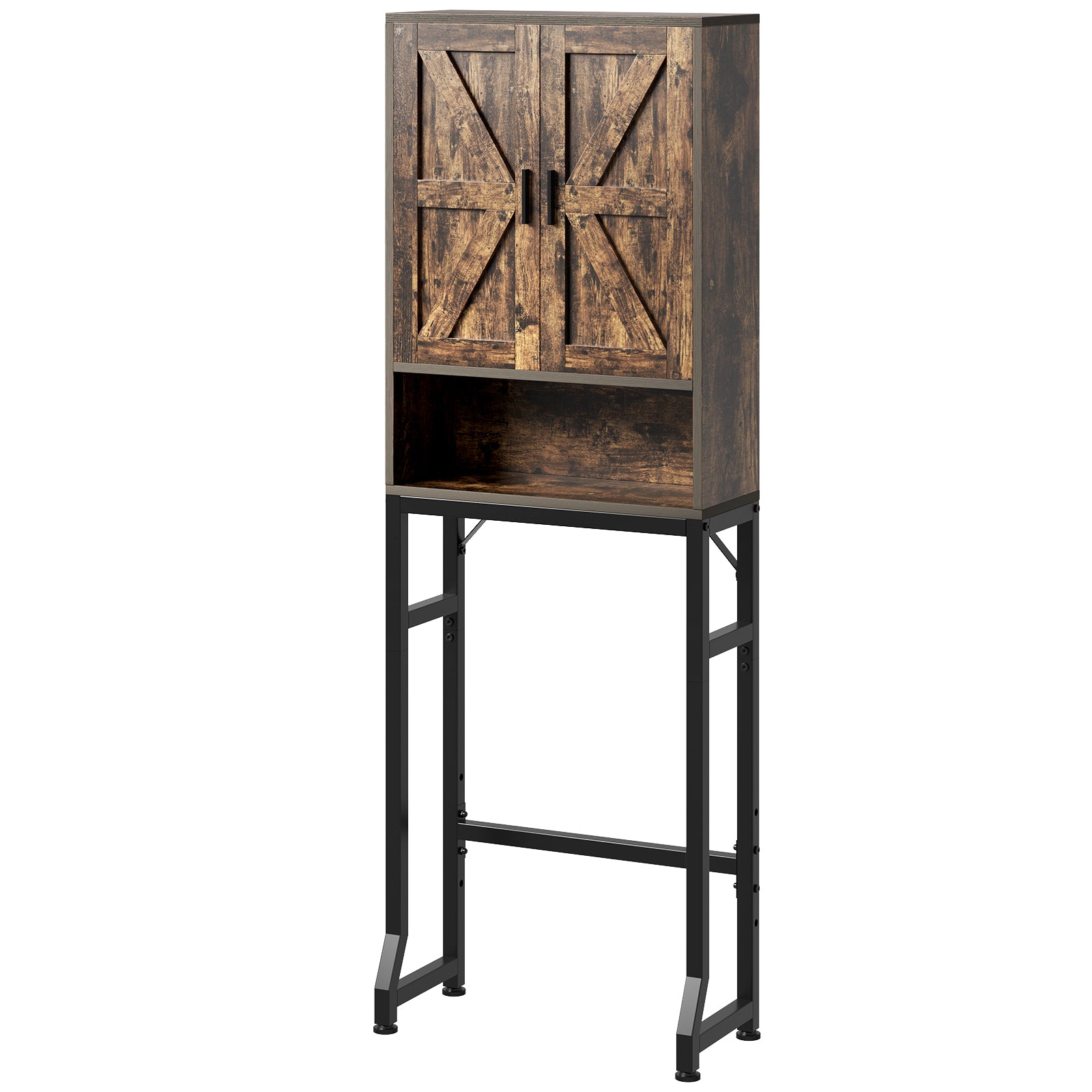 USHOWER Stokado Series – Over-the-Toilet Storage Cabinet with Wood Doors, Rustic Brown