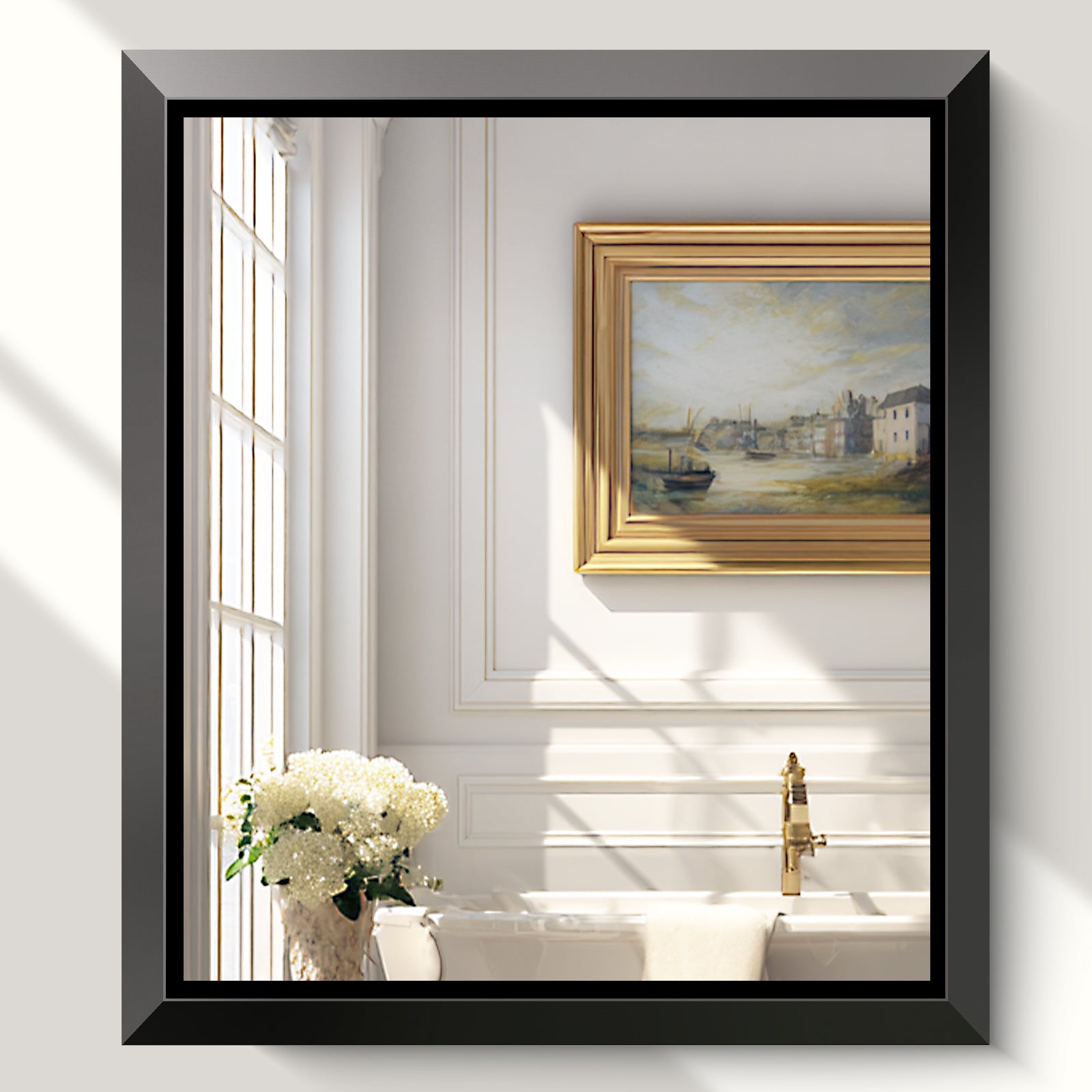 USHOWER Canvas Series Black Beveled Bathroom Mirror 30''x36''