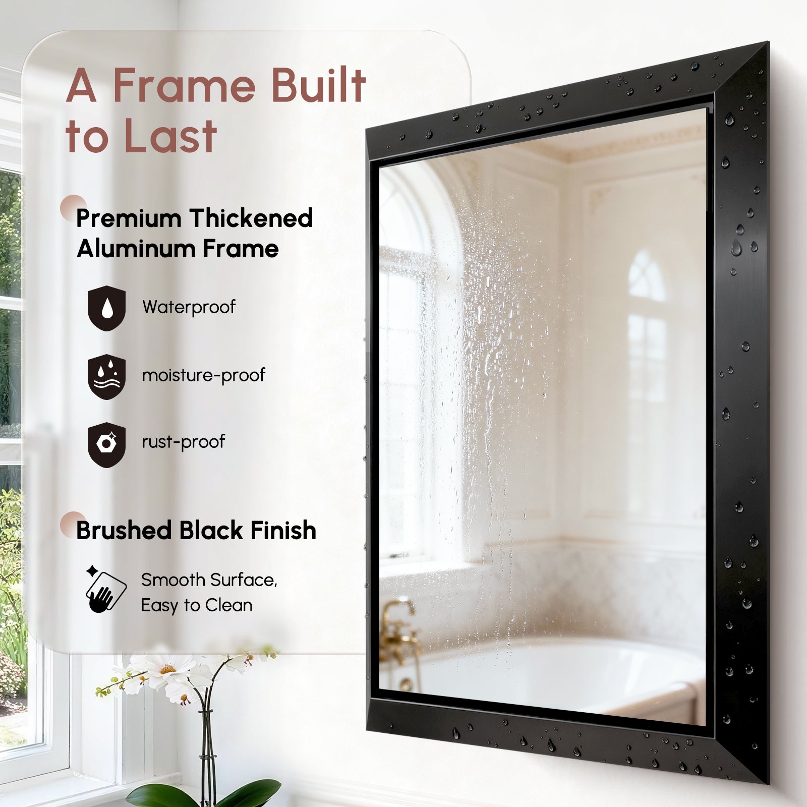 USHOWER Canvas Series Black Beveled Bathroom Mirror 24''x36''