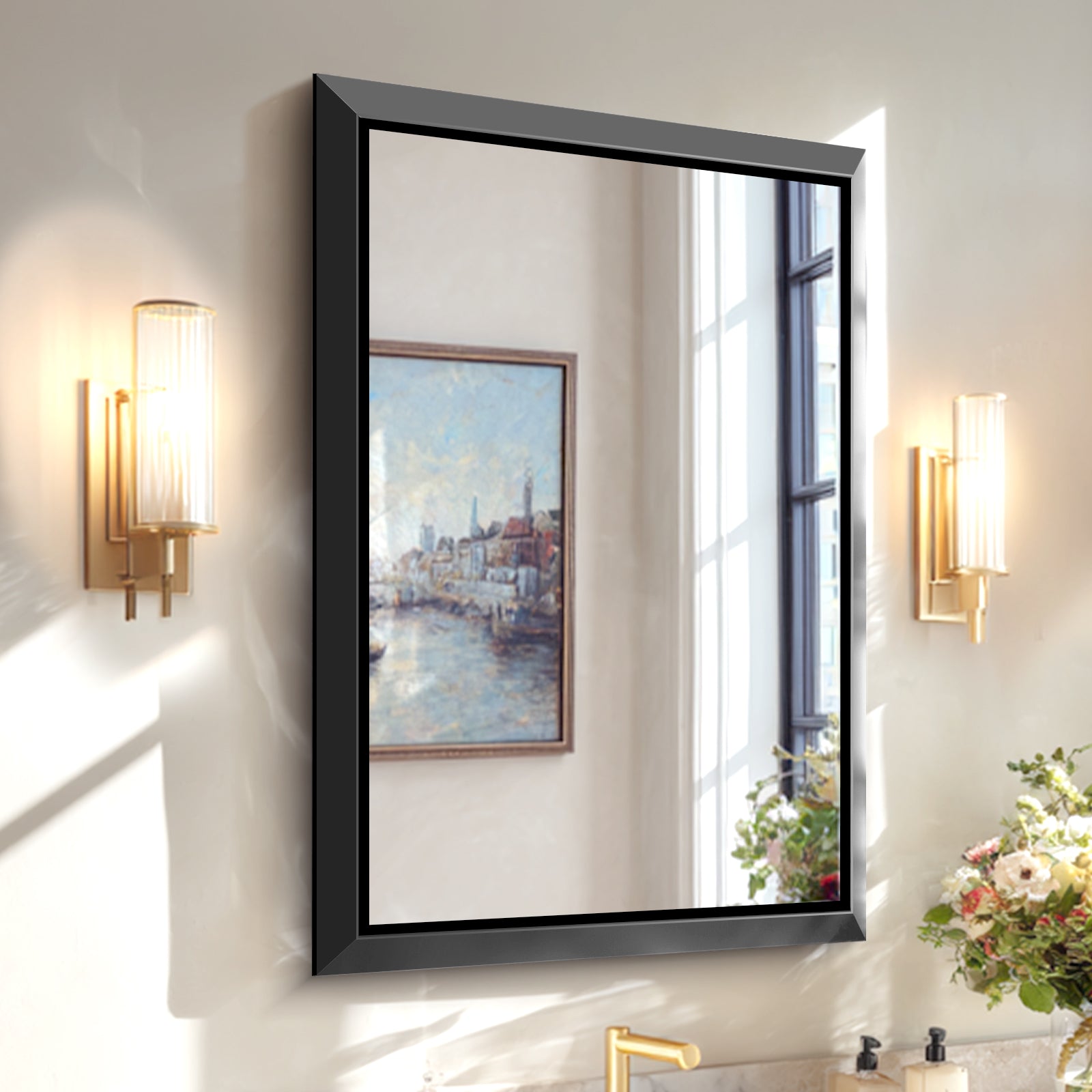 USHOWER Canvas Series Black Beveled Bathroom Mirror 30''x40''