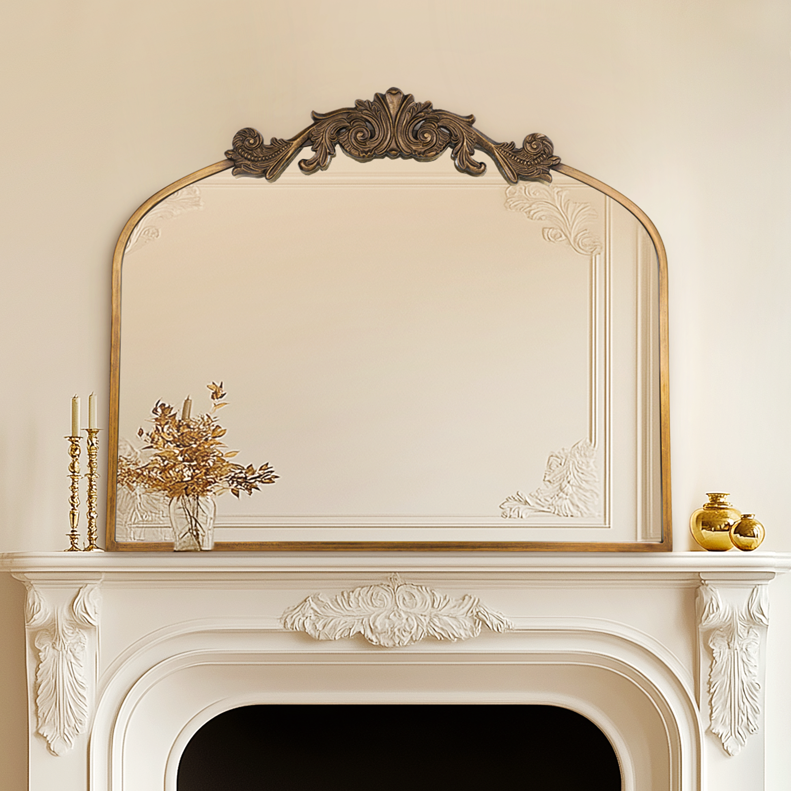 USHOWER Retra Series – 36'' x 30'' Gold Vintage Mirror