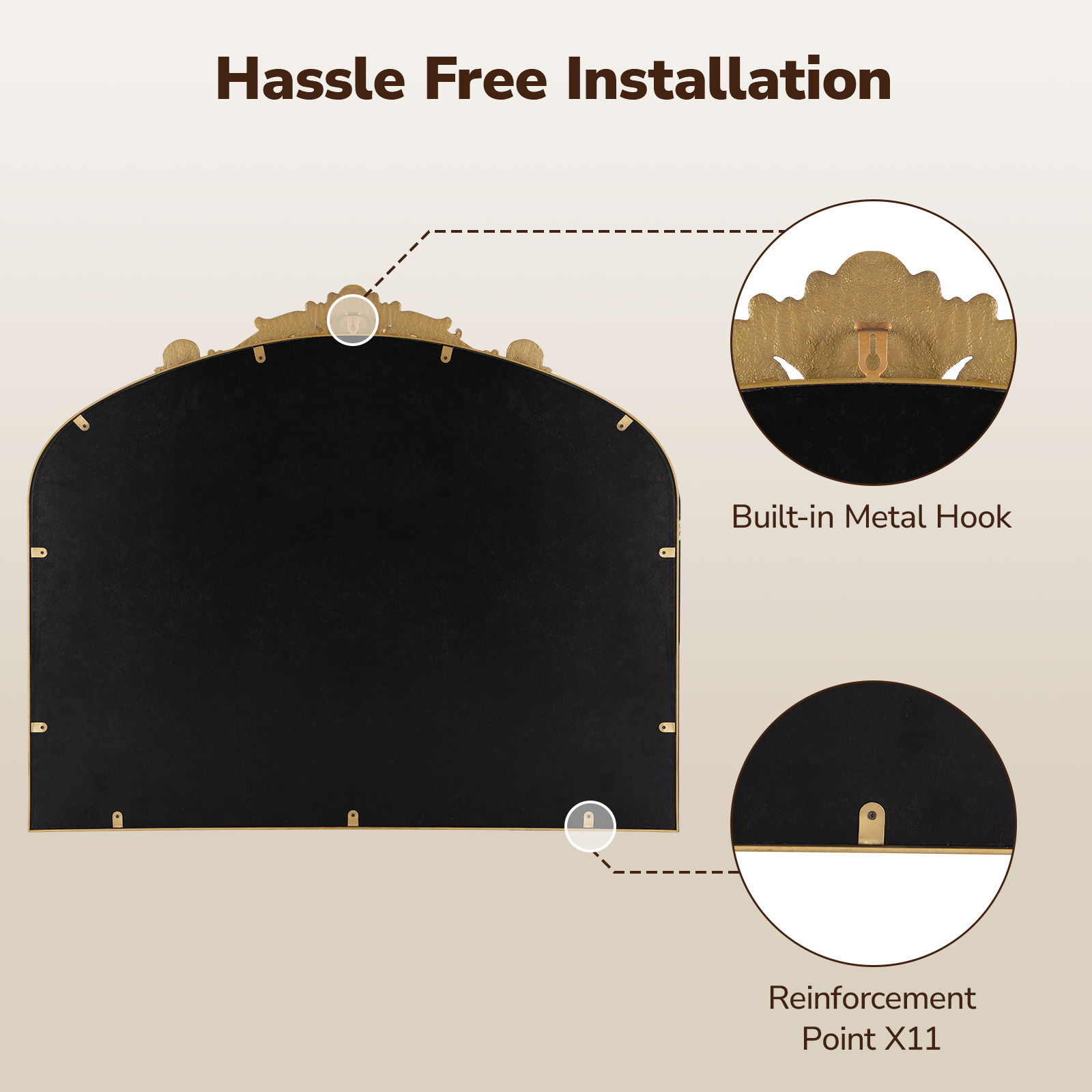 USHOWER Retra Series – 36'' x 30'' Gold Vintage Mirror