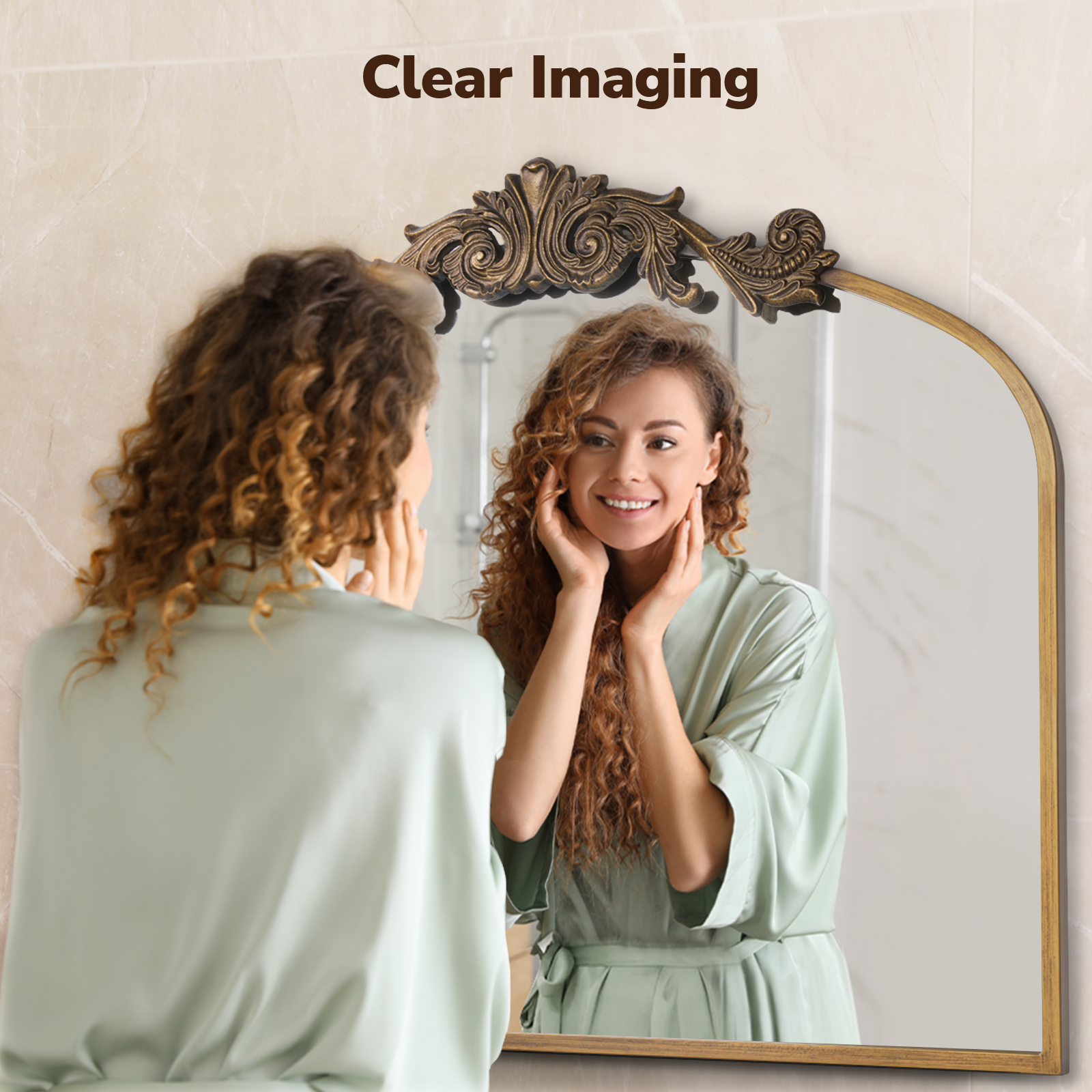 USHOWER Retra Series – 36'' x 30'' Gold Vintage Mirror