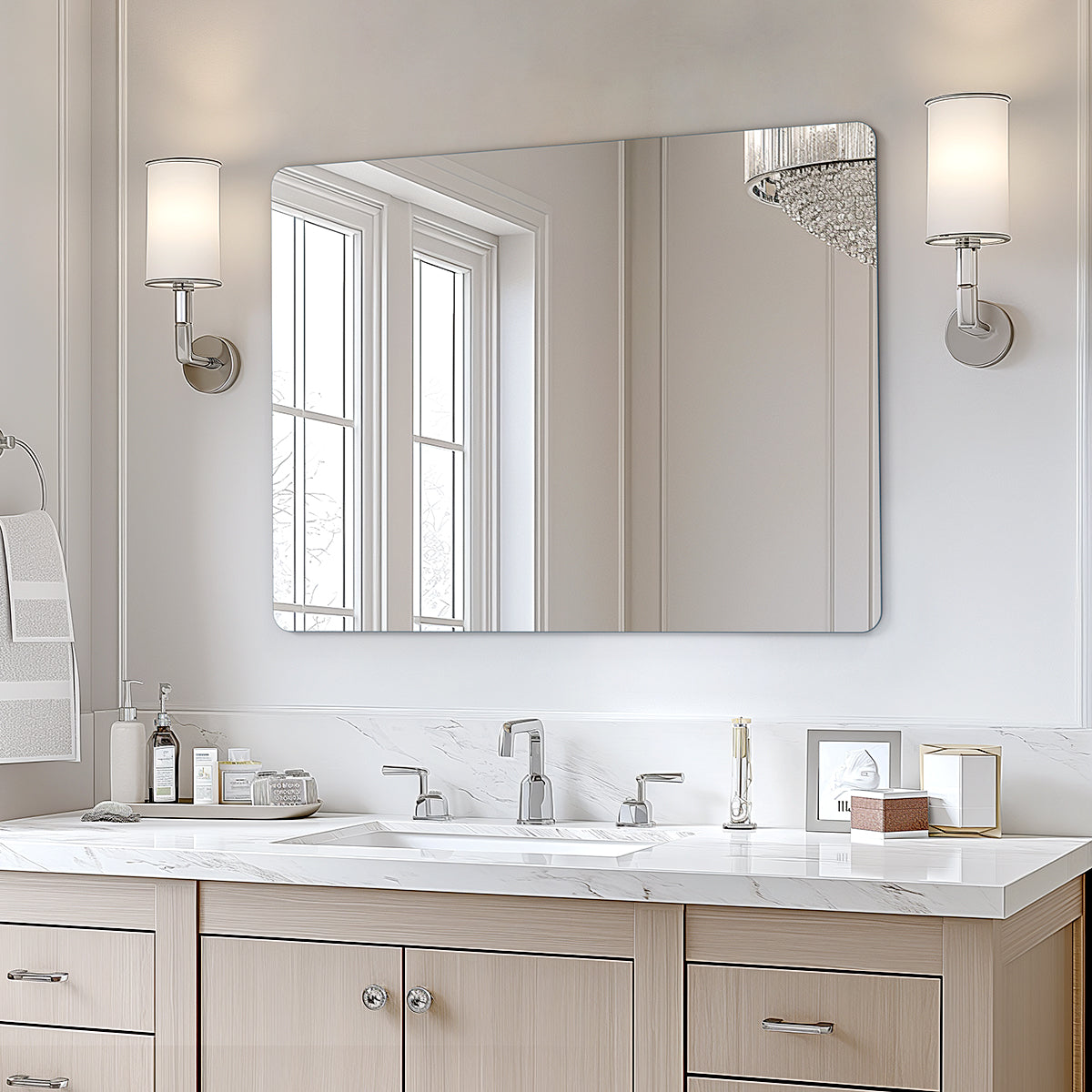 USHOWER Kadra Series – 30'' x 40'' Frameless Rectangular Bathroom Mirror