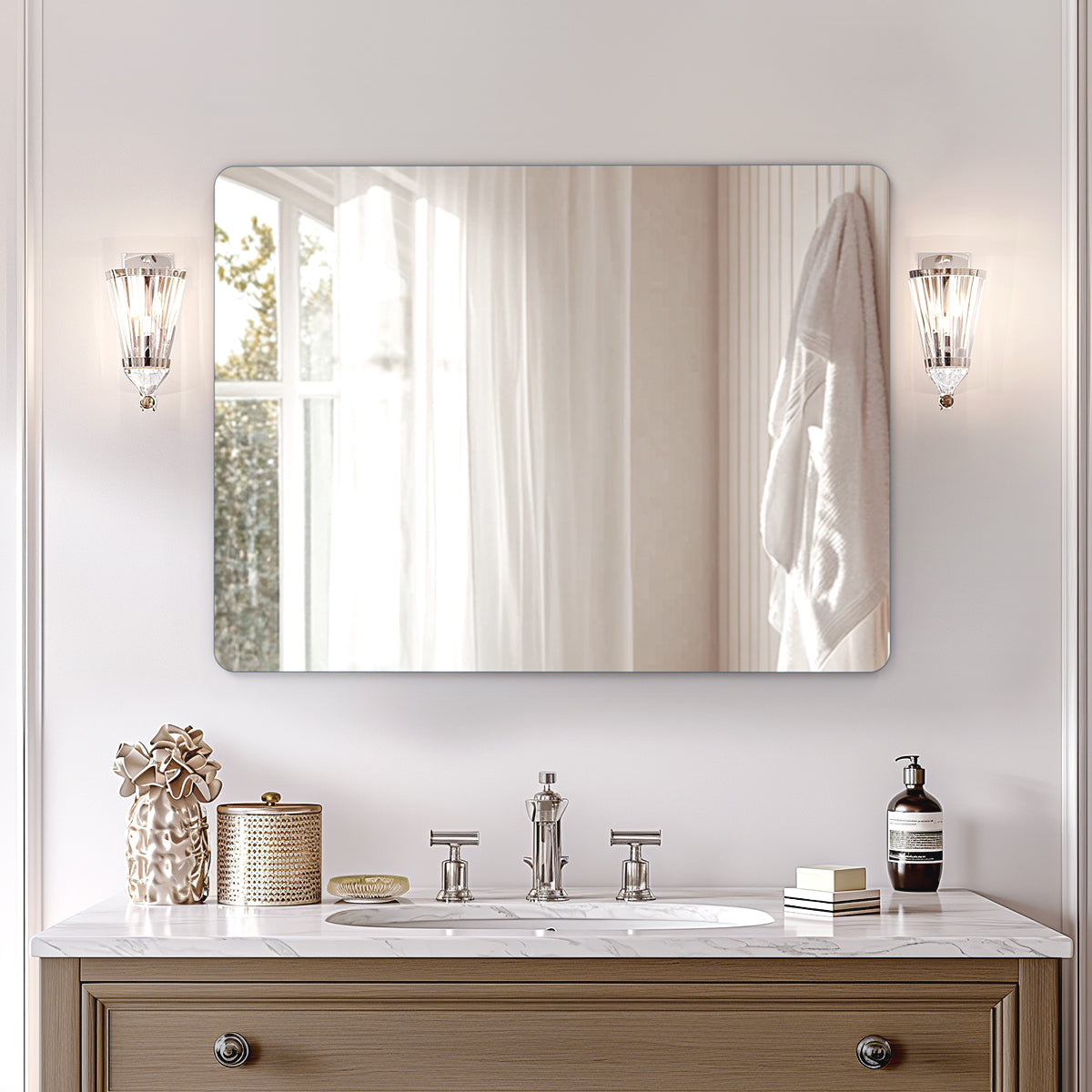 USHOWER Kadra Series – 30'' x 40'' Frameless Rectangular Bathroom Mirror
