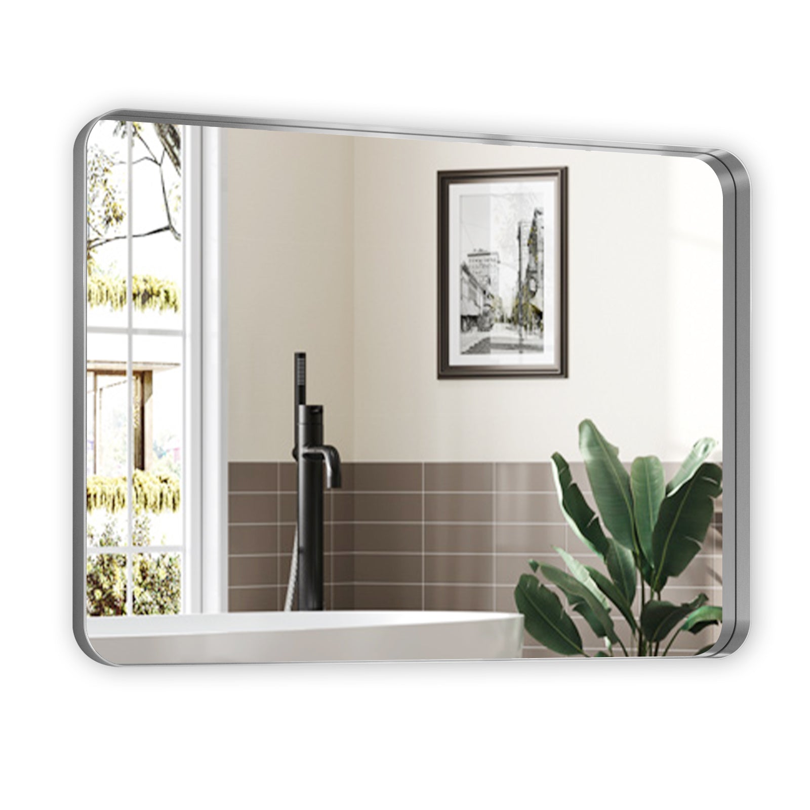 USHOWER 30 x 40 inch brushed nickel frame rectangular bathroom vanity wall mirror single pack