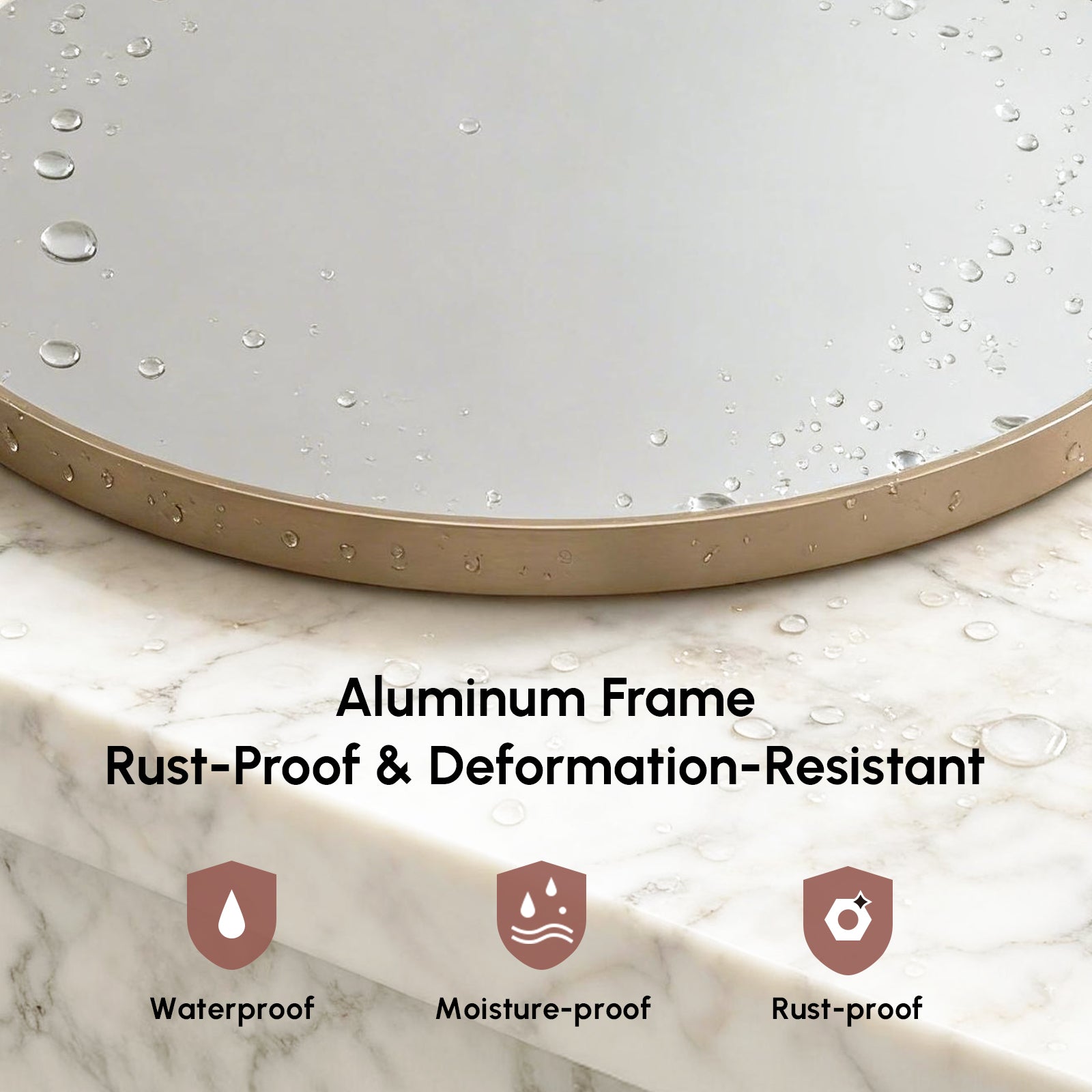 USHOWER Orar Gold Round Bathroom Mirror, 36''