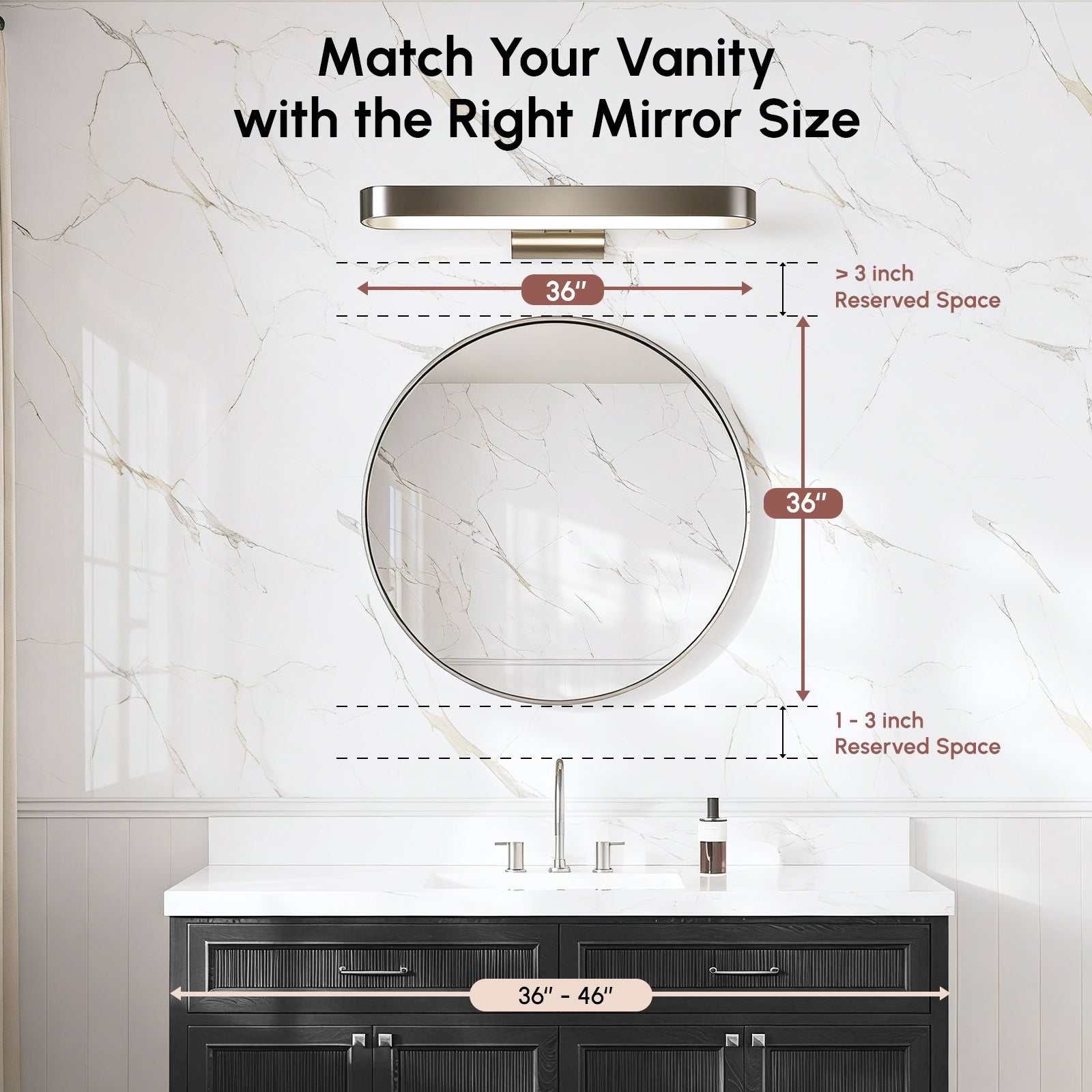 USHOWER Arar Brushed Nickel Round Bathroom Mirror, 36''