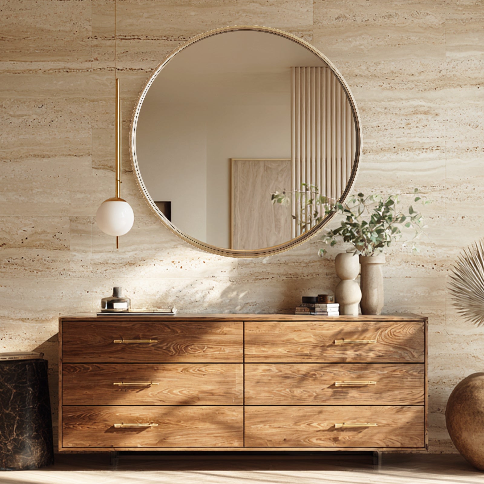 USHOWER Orar Gold Round Bathroom Mirror, 36''